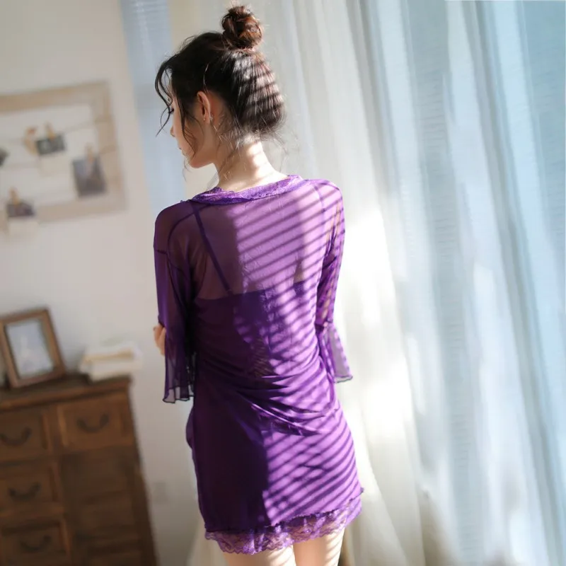 

Women Fashion Solid Color Comfy Pajamas Sexy Lingerie Sleepwear Nightgowns Women Lace Sexy Nightwear 3pcs