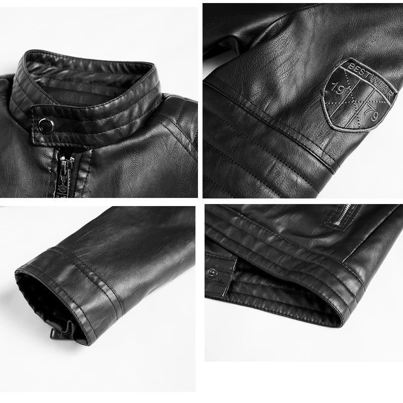 

New Autumn And Winter Men's Leather Jacket Fashion Stand-Up Collar Motorcycle Jacket Plus Velvet High-Quality Leather Warm Coat