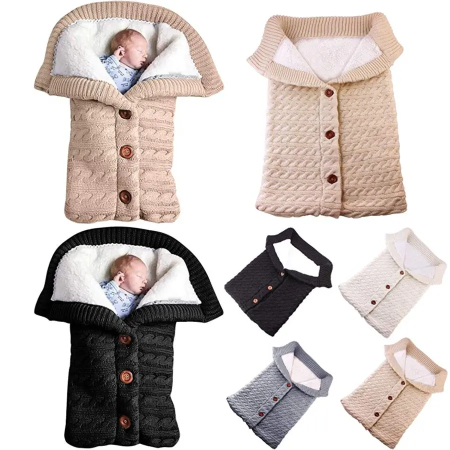 Пеленальный спальный мешок для новорожденных зимнее плотное вязаное мягкое