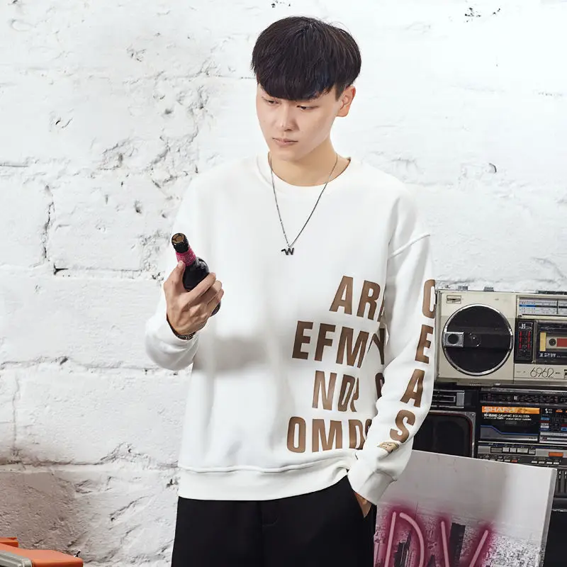 

2020 winter new men's Plush sweater Korean loose thickened letter printed long sleeve round neck Fashion Top