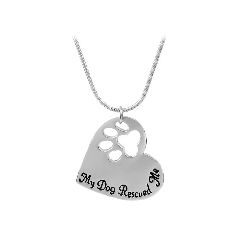

My Dog Rescued Me Love Heart Paw Pendant Necklace Women Fashion Jewelry