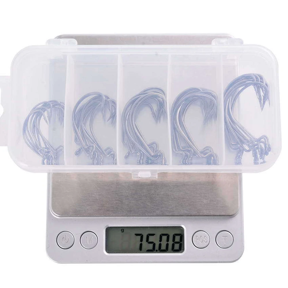 

50Pcs Crank Fishing Hooks High Carbon Steel Soft Worm Lure Hook Barbed Freshwater And Saltwater Wide Carp Fish Tackle With Box