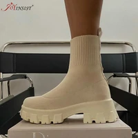 new couple socks shoes red knitted short boots women botas de mujer thick soled casual 2022 autumn winter large size net solid
