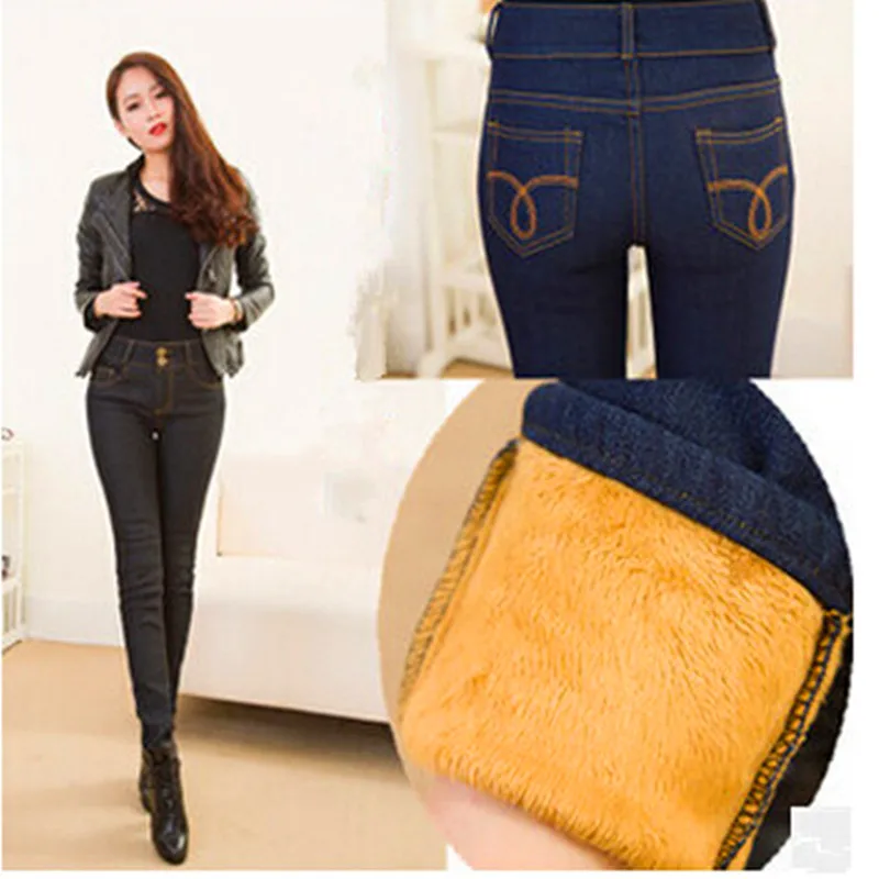 

Oversized 2020 Winter Jeans Women Fleeces Inside Thickening Denim Pants High Waist Warm Trousers Female Snow Jeans Pants P8018