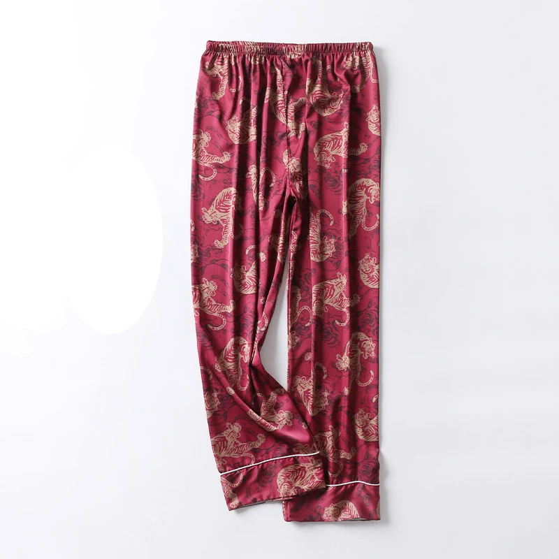 pants 5 Атласная Ночная рубашка мужской летний тонкий купальный халат Тигр Ночная рубашка свободный Свадебный халат шелковистый длинный рукав Sleeprobe размера плюс домашняя одежда - Цвет: pants 5