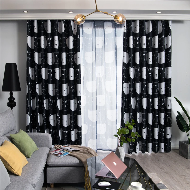 Затемняющие шторы с мультяшным черным котом для детей мальчиков спальни