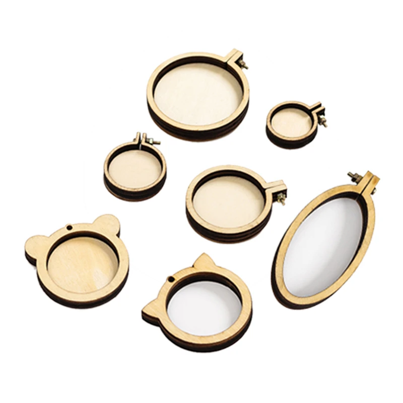 

7pcs/set Mini Ring Embroidery Circle Round Wooden Hoops DIY Cross Stitch Hoop Kit Frame Craft Necklace Jewelry Pendant