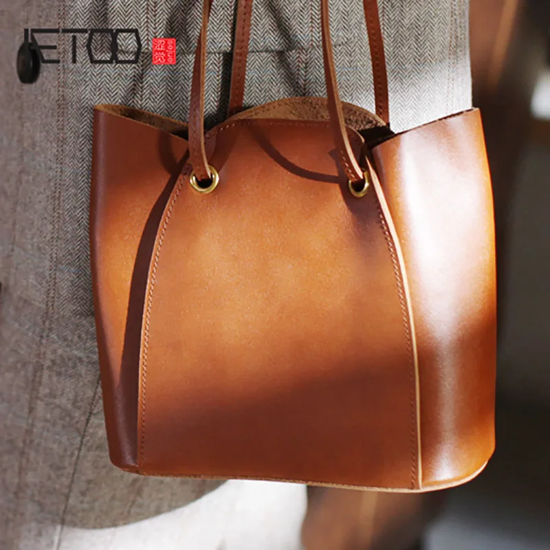

Женская винтажная сумка AETOO, простая сумка через плечо с большим отделением Sen, сто кожаная сумка