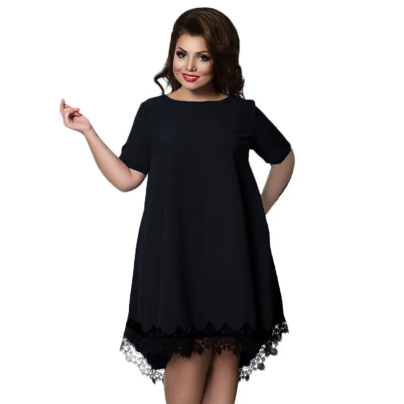 X летнее платье для женщин Vestido кружевное платье с коротким рукавом для девочек с круглым вырезом модный костюм одежда L-6XL плюс размер милый Саша сапфир