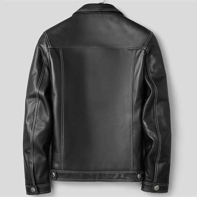 Куртка мужская приталенная из натуральной овечьей кожи модный однобортный