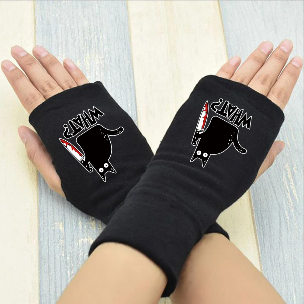 

New Funny Novelty Glove Cat Pew Madafakas Winter Motorcycle Cycling Arm Warmers Street Half Finger Wrist Mittens Fashion Gloves