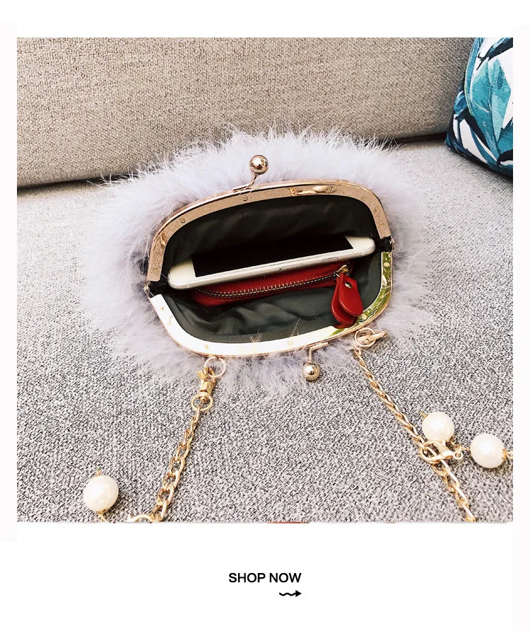 Luxury Designer Fur Purse Women Ostrich Feathers Evening Party Bag Famous Brand Handbag Fall Winter Party Day Cluthes Drop Ship