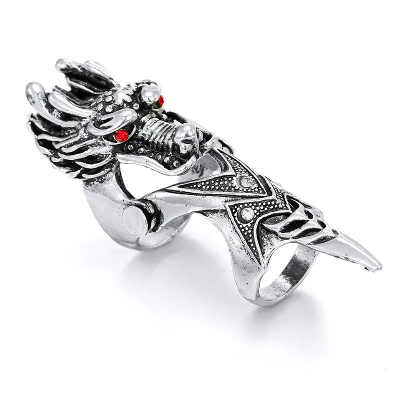 

Hot Vintage Ancient Silver Color Alloy Ring For Women Men Punk Finger Protection Rings Jewelry Accessories long Retro Metal Ring