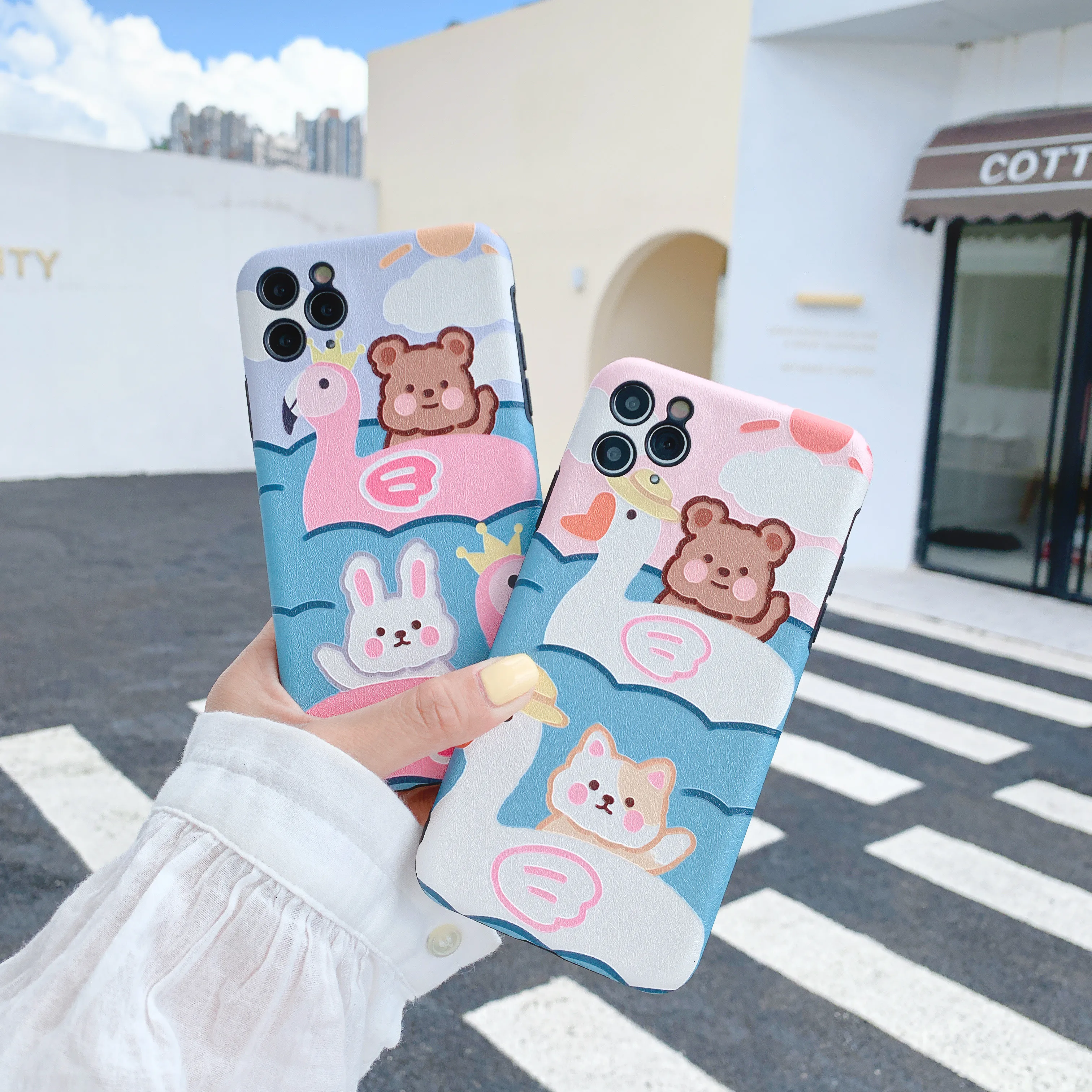 

Silk pattern cute bear rabbit suitable for iphone11ProMax mobile phone case 7 / 8plus x xsmax xr protective cover