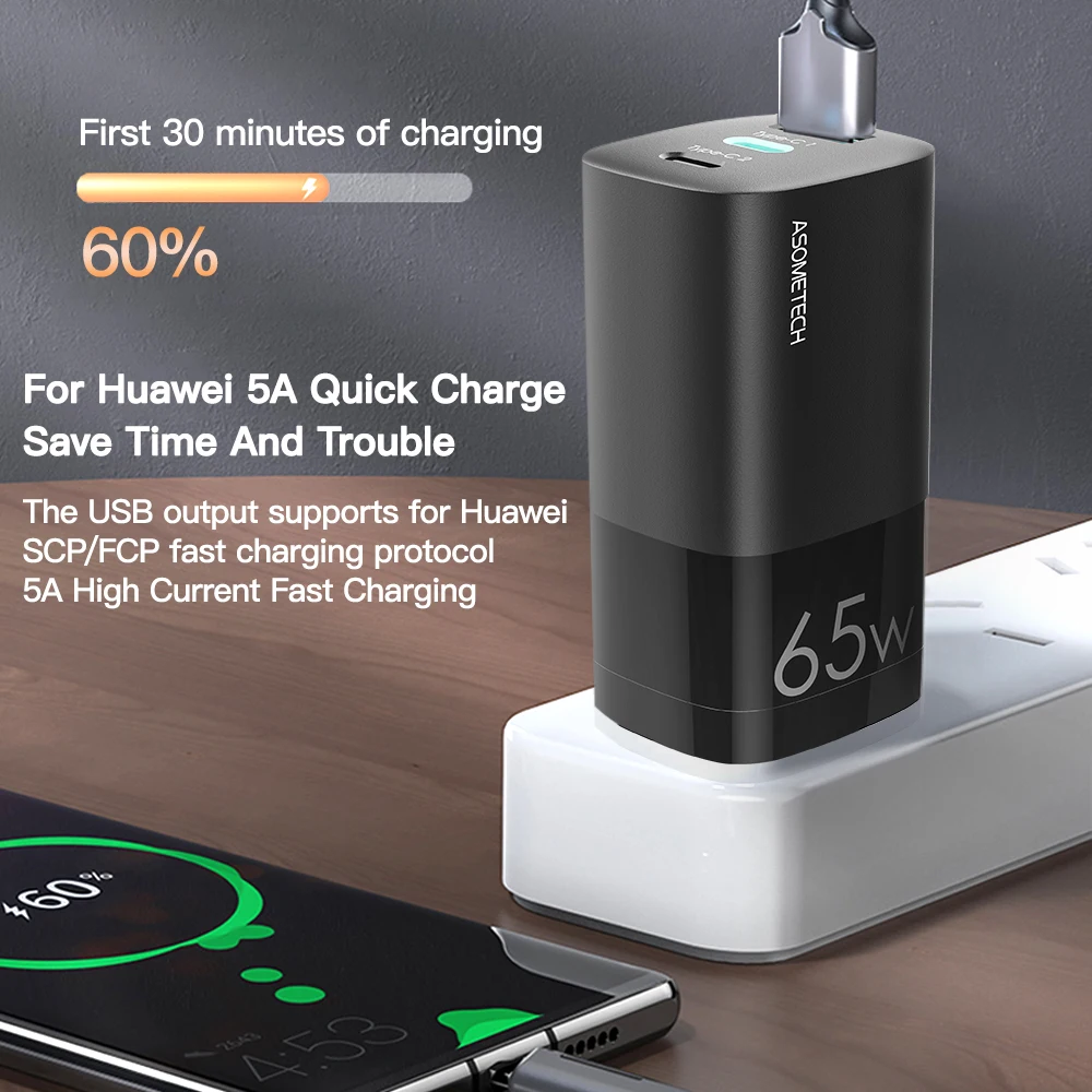 65W GaN зарядное устройство Quick Charge 4 0 3 Type C PD USB для Macbook iPad ноутбука портативное