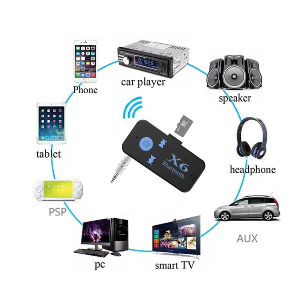 X6 bluetooth hands-free call 5 0 Автомобильный аудио приемник адаптер можно вставить в tf-карту