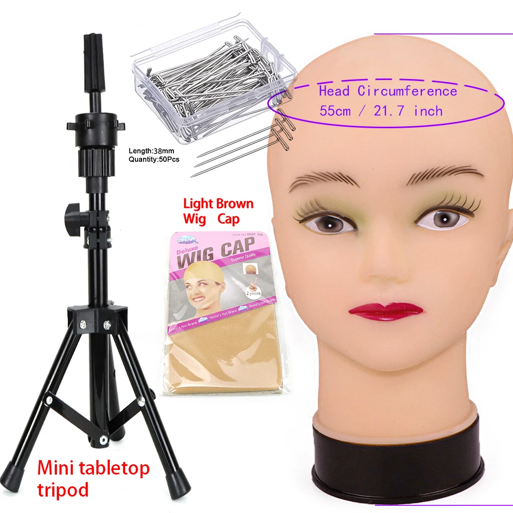 Afro Blad Mannequin Head with Tripod Training for Wig Making Hat Display Cosmetology Manikin Makeup Practice |