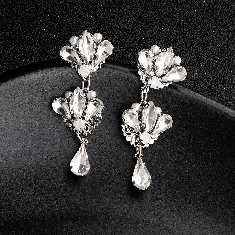 Silver Pearl Earrings Fashionable Baroque Set with Diamonds Court Style Female Jewelry ECL | Украшения и аксессуары
