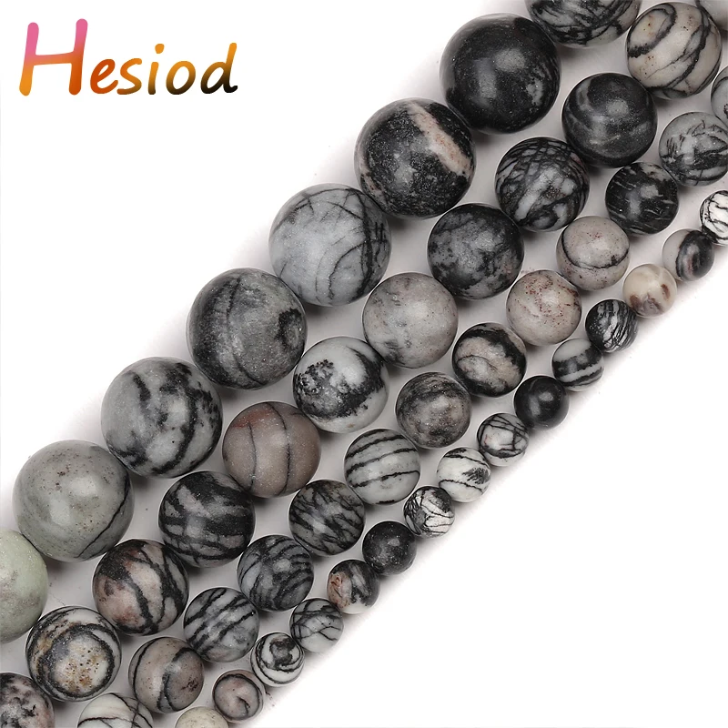 

Heisod Natural Black Spider Web Jaspers Natural Network Stone Round Spacer Beads 4/6/8/10mm For Jewelry Making DIY Bracelet