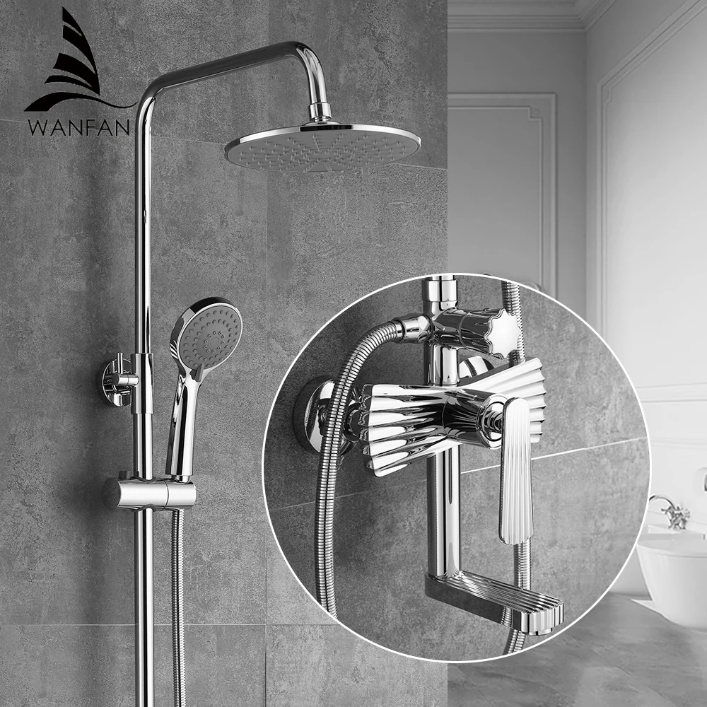 

Shower Faucets Brass Chrome Bathtub Faucet Round Head Single Handle Top Rain Shower With Slide Bar Wall Water Mixer Tap 877890
