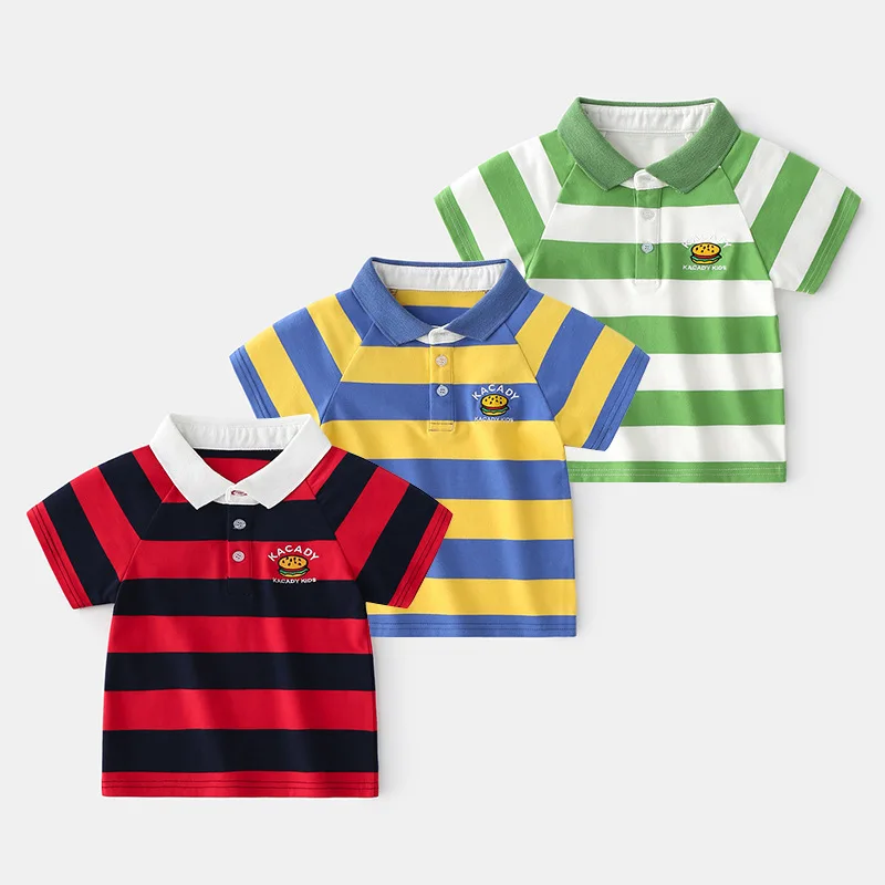 

Summer Polo Shirt For Kids Stripe Baby Boys Polo Shirt Children's Lapel Short Sleeve Tops Green Red Cotton Shirt For Kids