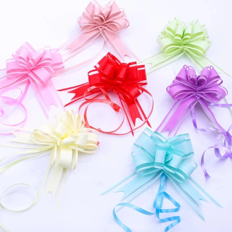 

200pcs Middle Size 30mm solid color silver/black/beige Pull Bow Ribbon Gift Packing flower Bow knot Party Wedding Car Room Decor