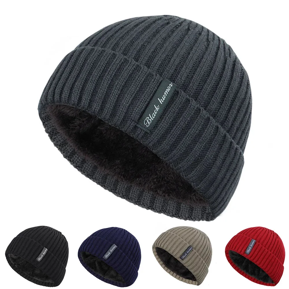 

Winter Warm Knit Hat Men Women Plus Velvet Thick Warm Beanies High Quality Solid Color Casual Beanies Soft Cap Bonnet Cotton