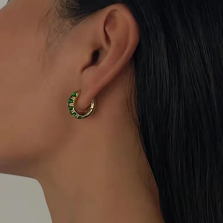kshmir 2021 Bohemian style micro-inlaid zircon circle gold metallic copper earrings light luxury women's party jewelry | Украшения и