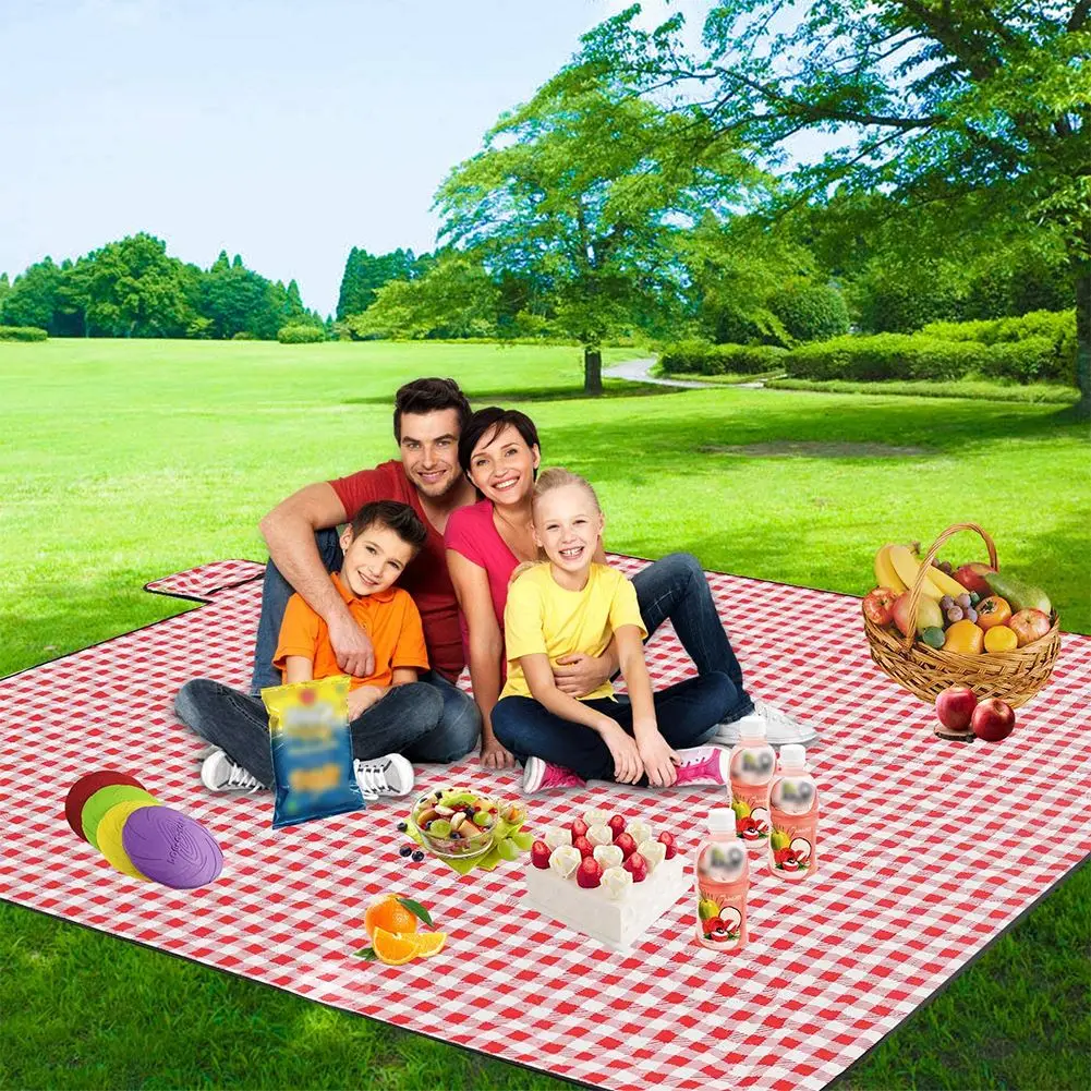 

Picnic Blanket Rug Foldable Handy Beach Mat With Carry Handle Waterproof Sandproof For Family Red White 150x200cm*200*200