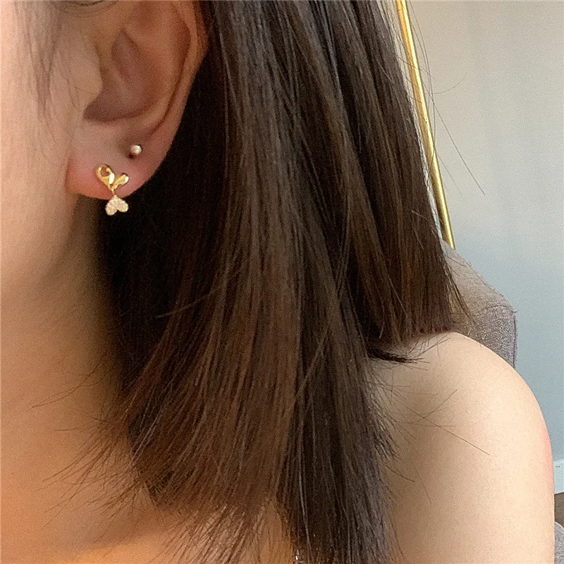 

Korean New Design Exquisite Copper Inlay AAA Zircon Cute Heart Earrings For Women Elegant Piercing Earrings Fashion Jewelry Gift