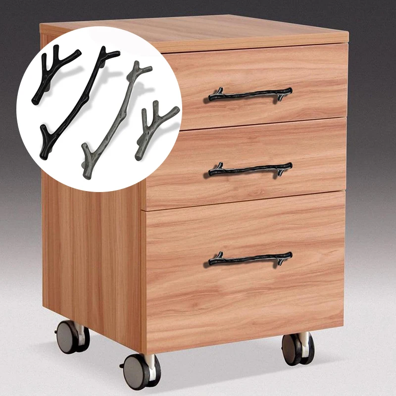 Простая винтажная ветка дерева американские ручки для шкафа черная серебряная