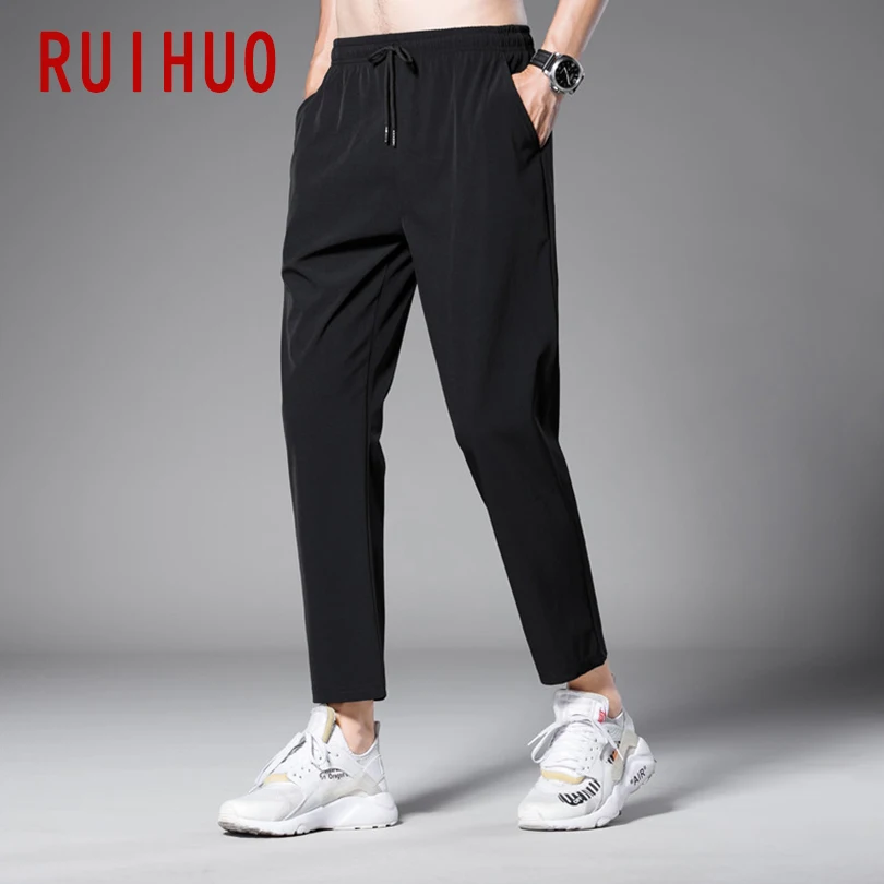 

RUIHUO Sweat Men's Pants Harajuku Men Clothing Ankle-Length Japanese Streetwear Men Pants Sweat Summer Trousers M-4XL 2021 New