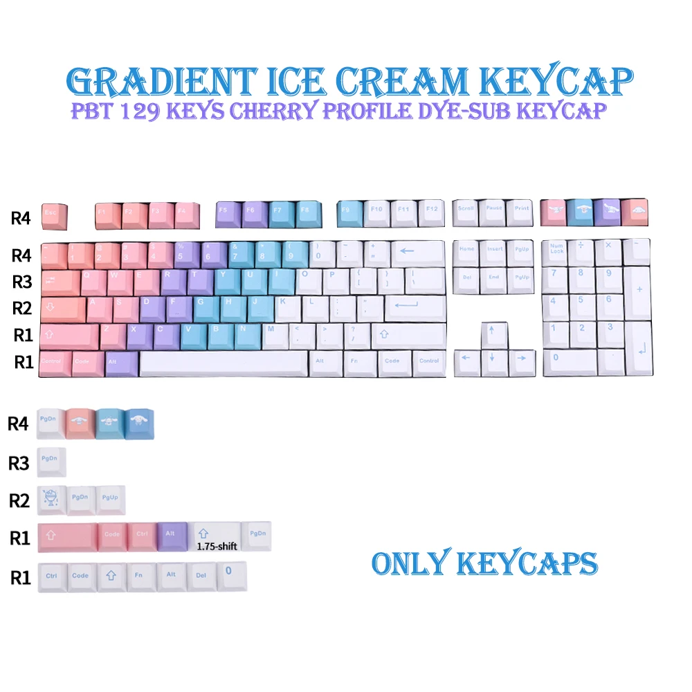 

Колпачки для клавиш PBT с 129 клавишами, персонализированные колпачки для клавиатуры Cherry MX Switch