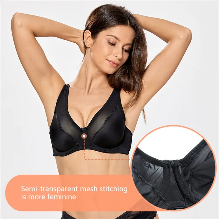 Women's Full Coverage V-neck Non Padded Underwire Minimizer Bra Plus Size
