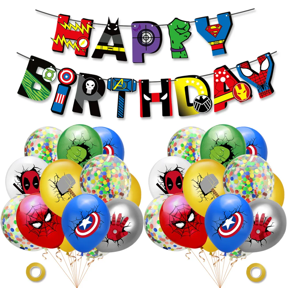 

Super Hero Balloon Banner Pull Flag Combo Set Cake Decoration Children Happy Birthday Party Decor