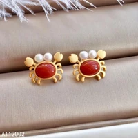 kjjeaxcmy fine jewelry natural agate pearl 925 sterling silver women earrings new ear studs support test exquisite