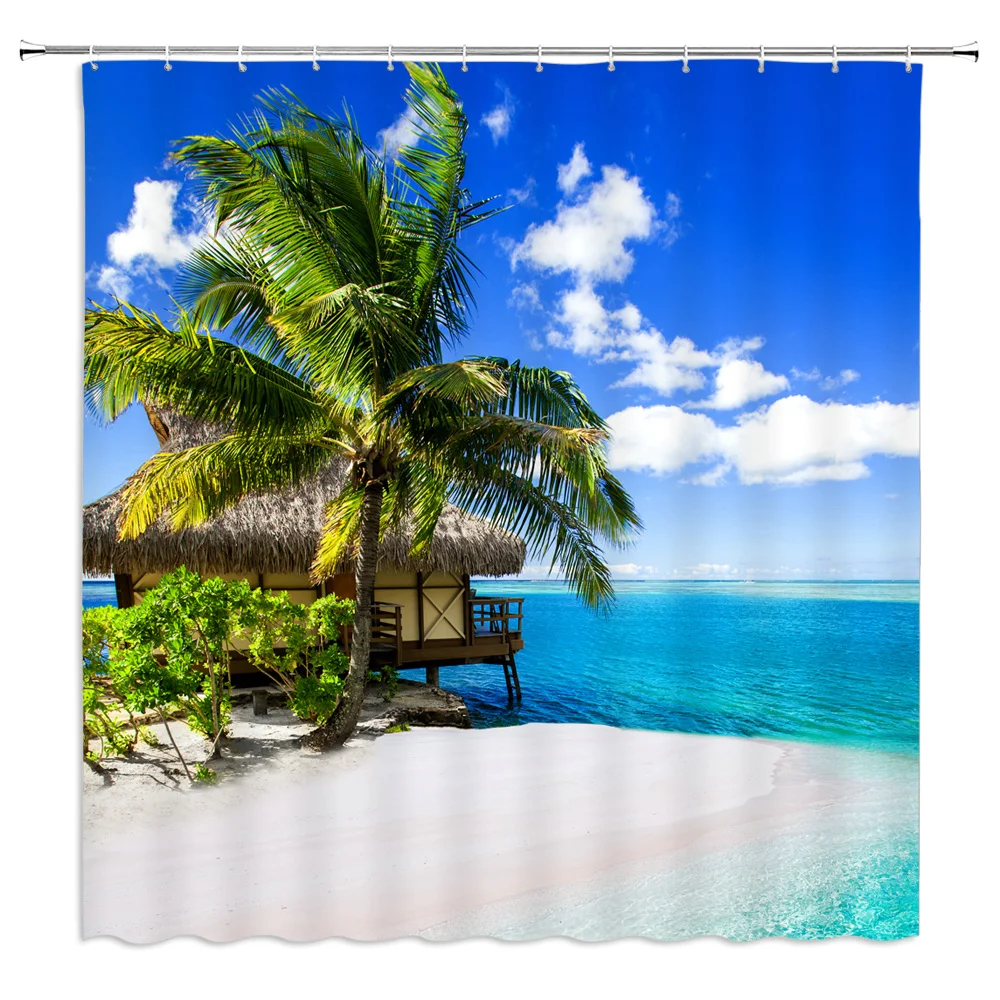 

Sunset Sea Beach Shower Curtains Bath Screens Home Decor Polyester Fabric Waterproof and Mildew Proof with 12 Hook