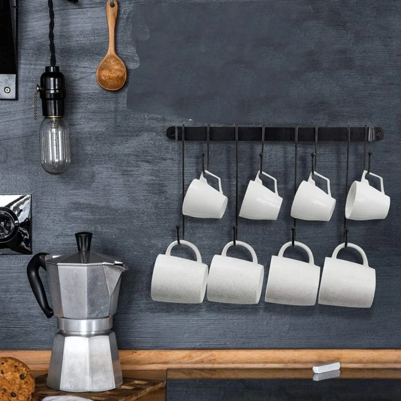 

Coffee Mug Rack,Wall Mounted Coffee Cup Holder with Flexible Hooks,for Mugs,Teacups,Kitchen Utensils(16 Inch/Black)