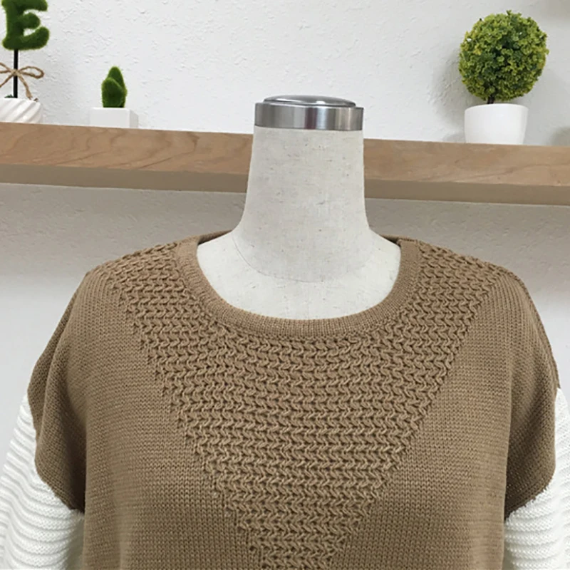 

Patchwork Sweater Women New Autumn Winter Fashion Knitwear patchwork o neck Long Sleeve Sweaters Female Casual Streetwear