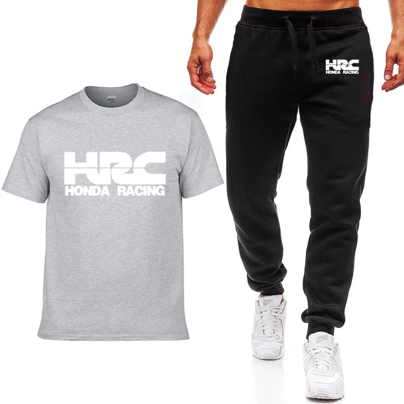 

High Quality T-shirt Pants Suit Summer Men T Shirts HRC Race Motorcycle Car Logo Printed Hip Hop Casual Cotton Short Sleeve