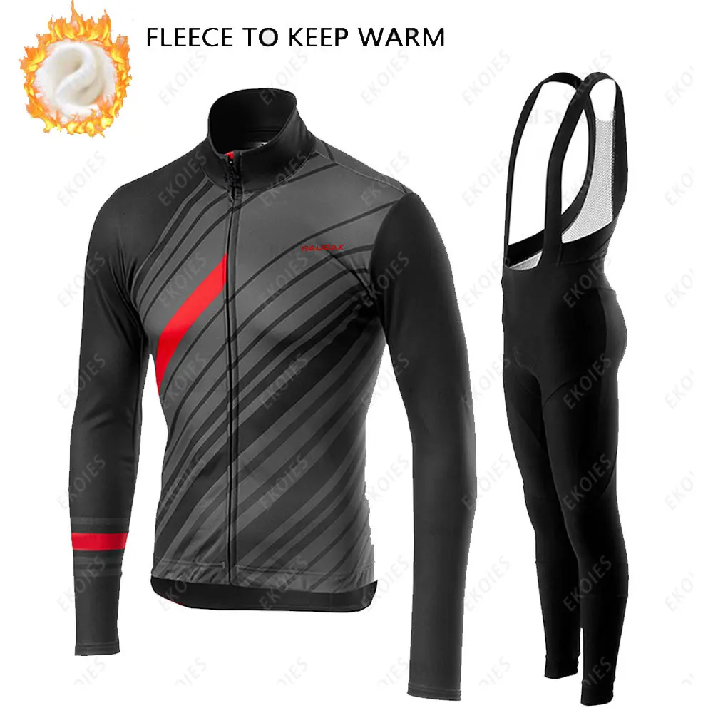 

Raudax 2021 Team Winter Fleece Cycling Clothes Men Long Sleeve Cycling Jersey Set Outdoor Riding Bike MTB Clothing Bib Pants Set
