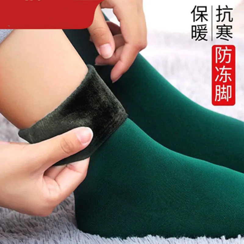 

1 Pairs Women Winter Warm Thicken Thermal Soft Casual Solid Color Socks Wool Cashmere Home Snow Boots Velvet Home Floor Sock