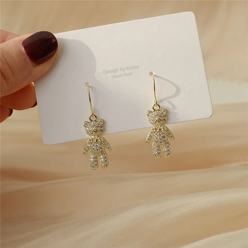 

Ins Hot Sale Luxury 14K Real Gold Cute Bow Bear Stud Earrings for Women Cubic Zircon ZC Birthday Gift Earrings