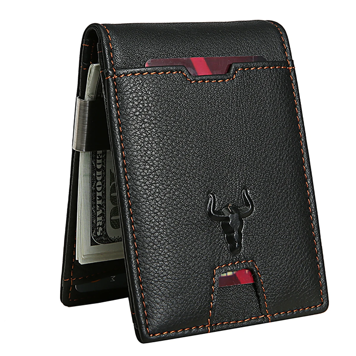 

Slim Leather Minimalist Money Clip Wallet For Men Front Pocket RFID Credit Card Holder Male Purse With Zipper Coin Pocket