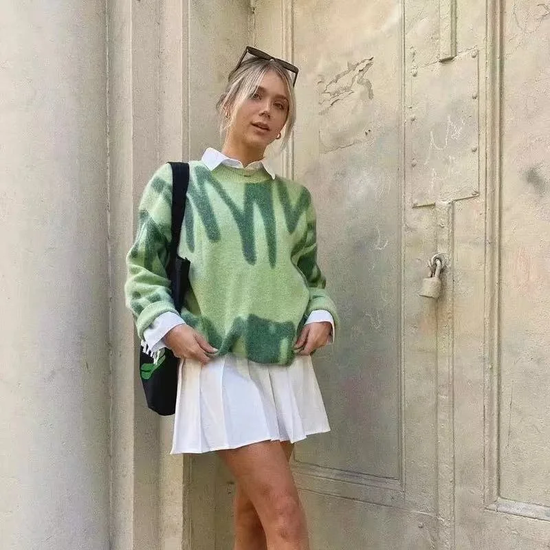 

women's autumn winter 2021 new loose sweater Korean printed sweater