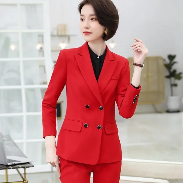 Офисная форма дизайн женские брюки костюм двубортные куртки комплект из двух