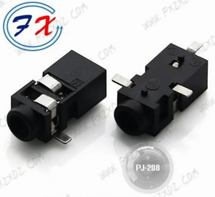 

Free shipping 10PCS 2.5mm Female Audio Connector 4P in DIP Headphone Jack Socket with Nut PJ-208A