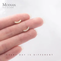 modian hot sale 100 anti allergy 925 sterling silver shining zircon geometric wave line stud earring for women fine jewelry