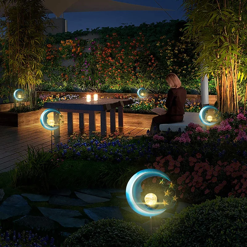 

Solar Powered Garden Lights - Outdoor Decorative Moon Light - Metal Waterproof Solar Garden Light for Pathway, Lawn