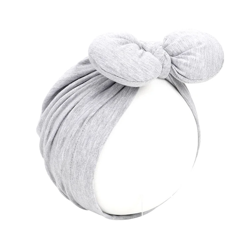 Gray Bunny Милая шапочка в горошек для маленьких девочек с бантом, карамельный цвет, детская чалма, кепка для девочек, эластичные Аксессуары для младенцев, 1 шт - Цвет: Gray Bunny
